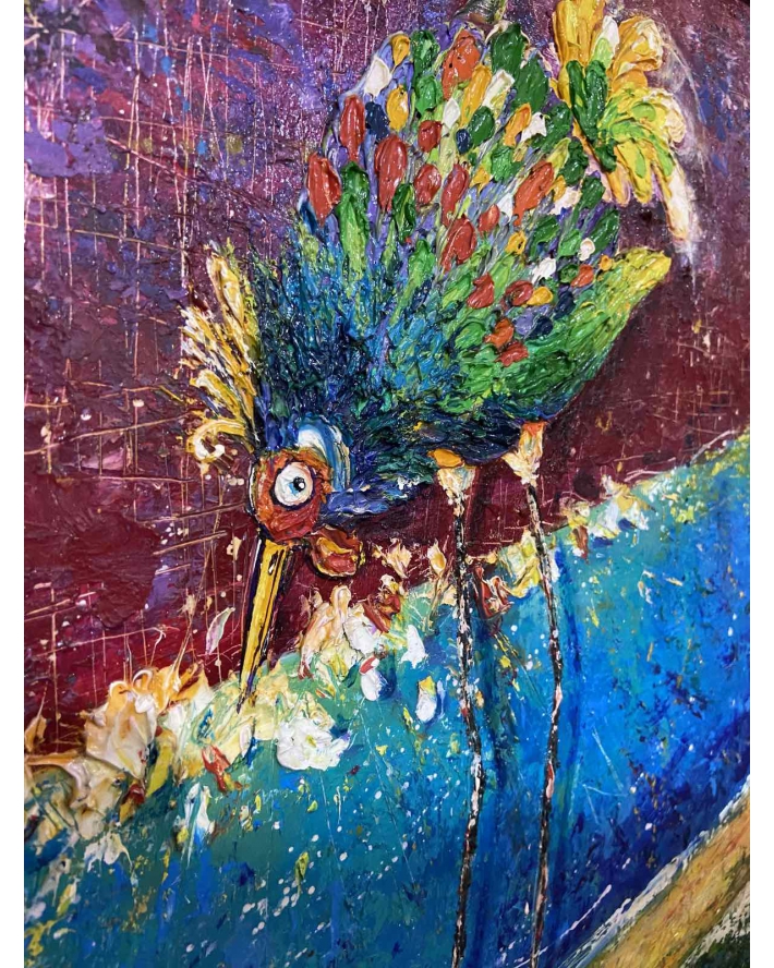 Картина Лілії Степанової "Блакитний птах та дивний птах Юра"