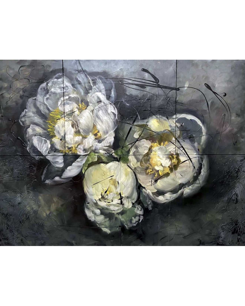 Картина Лілії Степанової квіти півонії "Біле та чорне"