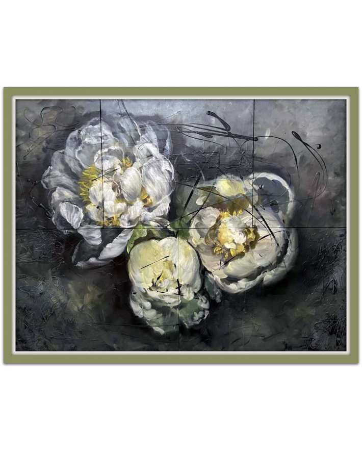 Картина Лілії Степанової квіти півонії "Біле та чорне"